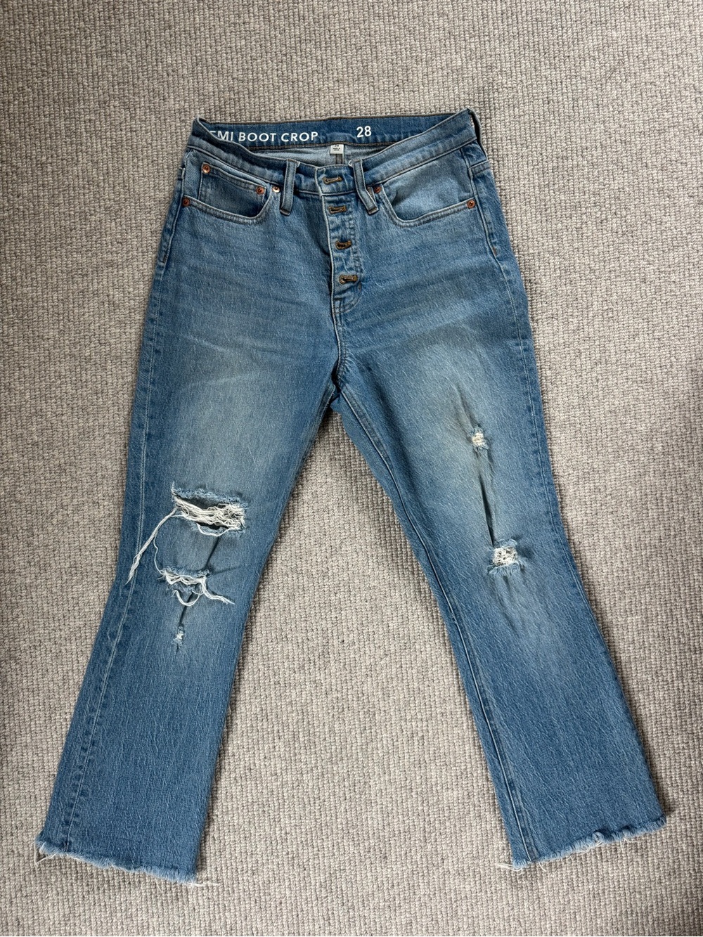 J Crew Billie Demi Boot Crop Distressed Women's Jeans - Blue 28